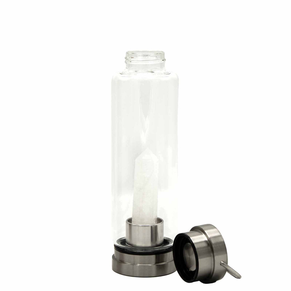 Crystal Infused Glass Water Bottle - Clear Quartz Obelisk - 500ml