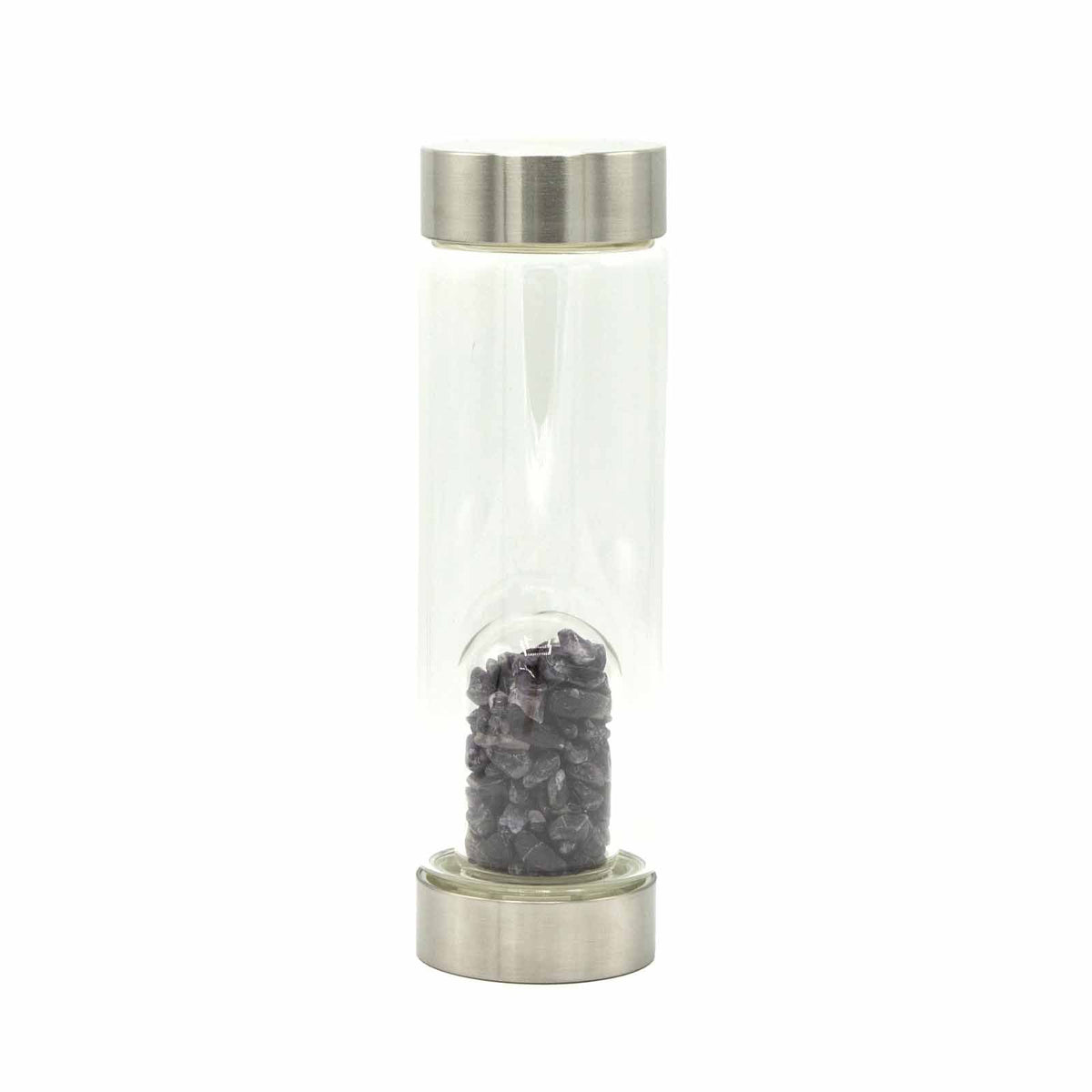 Crystal Infused Glass Water Bottle - Amethyst Chips - 500ml
