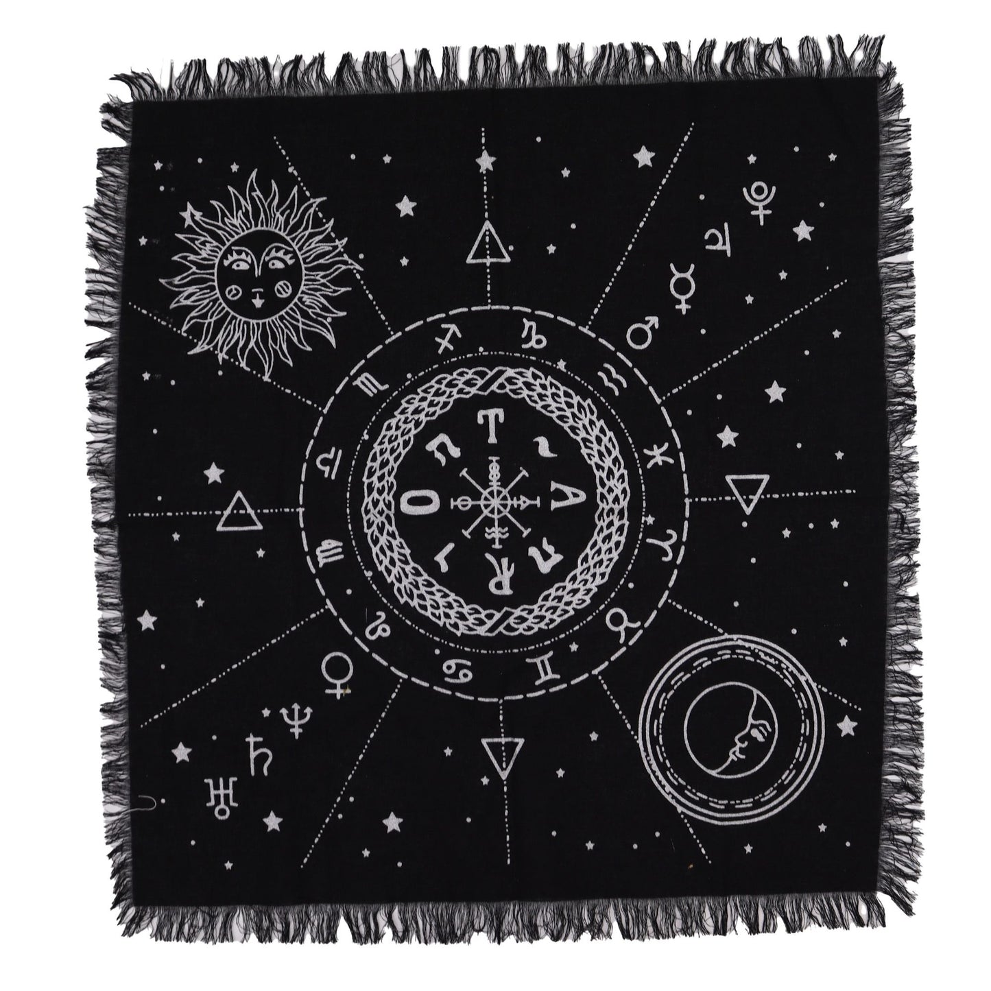 Esoteric Fringed Altar Cloth - Moon & Sun Chart