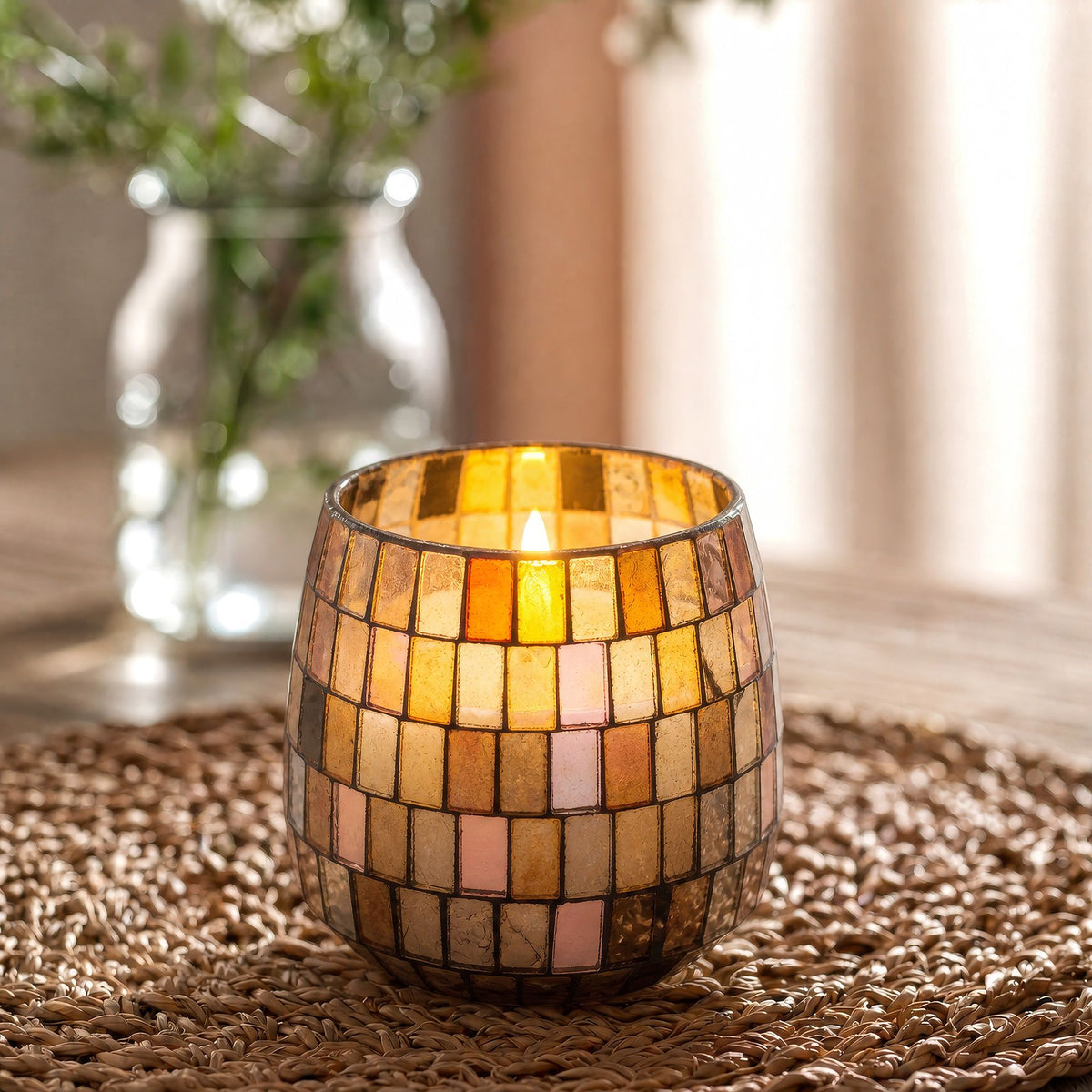 Amber Mosaic Medium Glass Jar Candle - 9x9x9cm | Sanctum Noctis