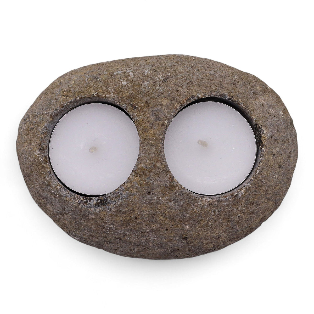 Natural Riverstone Candle Holder - Double Tealight, 10x10x7cm
