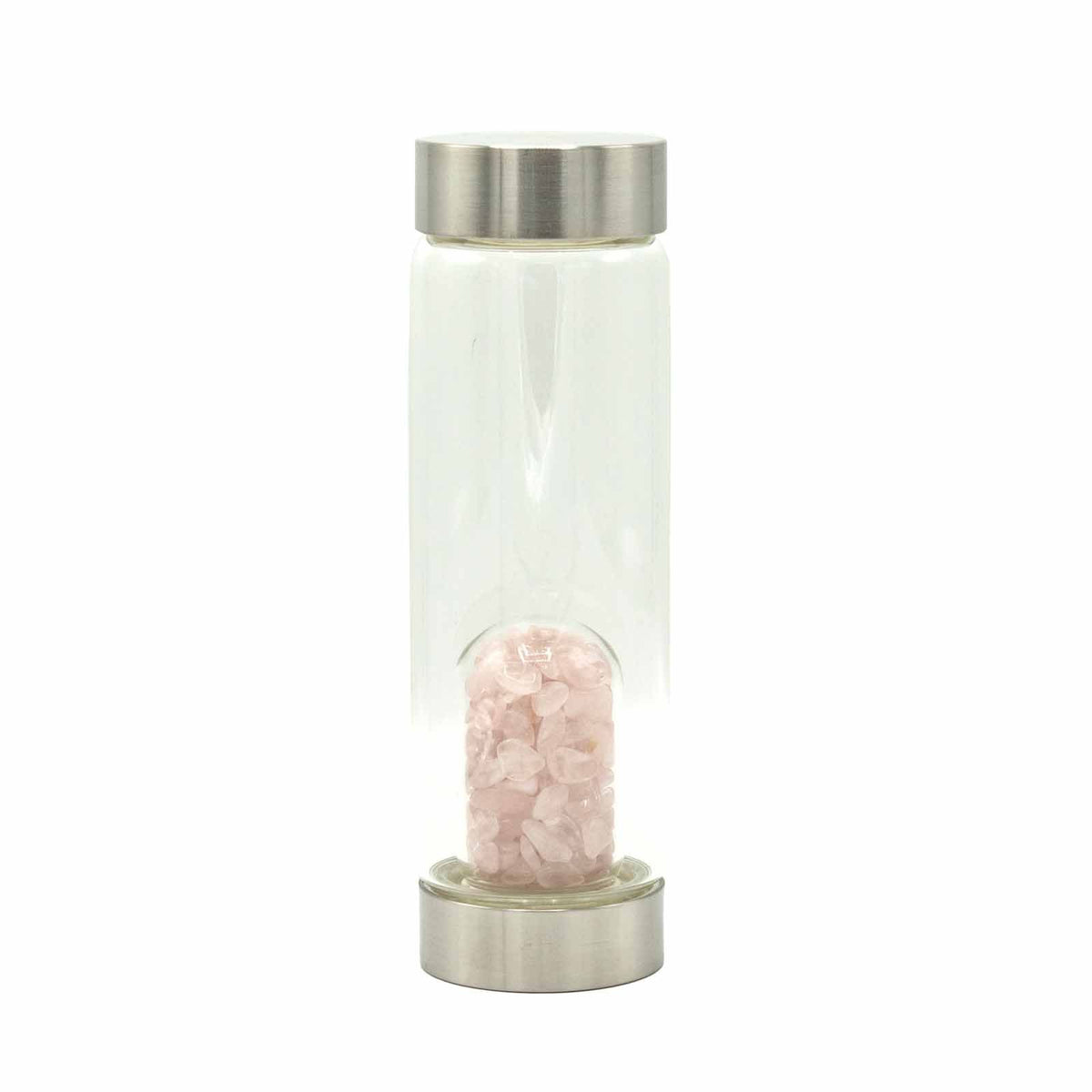 Crystal Infused Glass Water Bottle - Rose Quartz Chips - 500ml