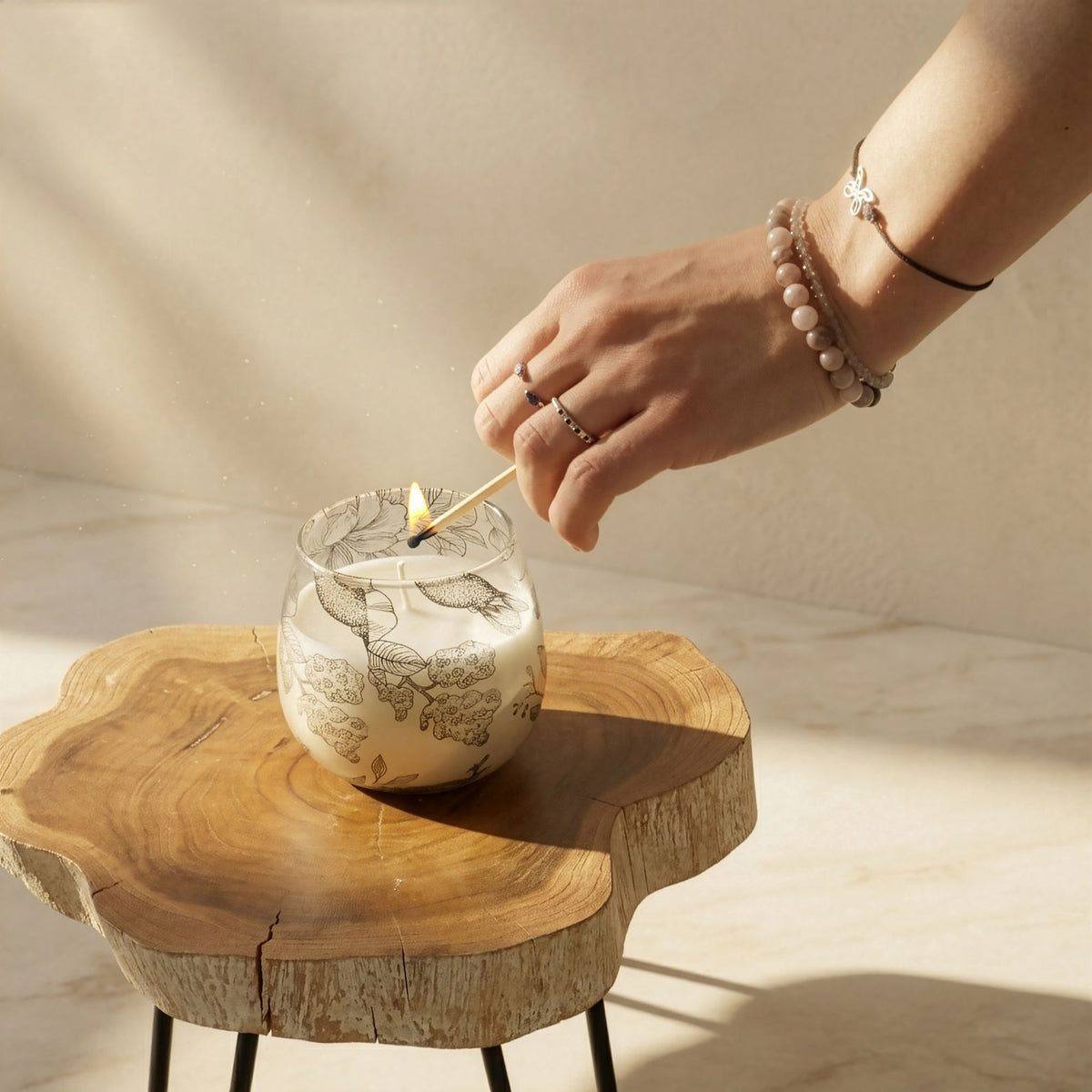 Small Glass Jar Candle - Hand-Drawn Birds & Botanicals - 8cm
