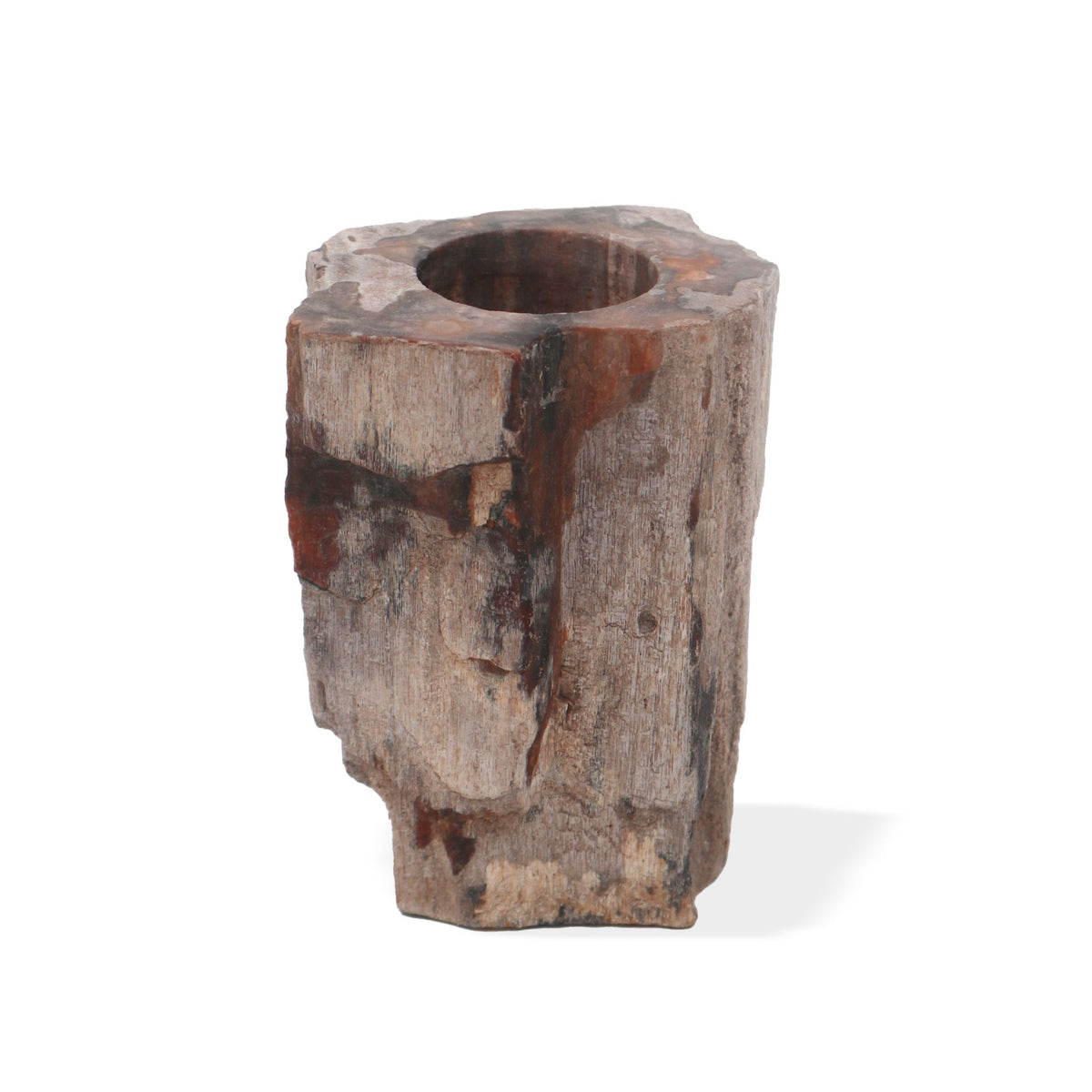 Petrified Wood & Marble Tealight Holder - Single Tall, 9.5 × 8.5 × 5.5 cm