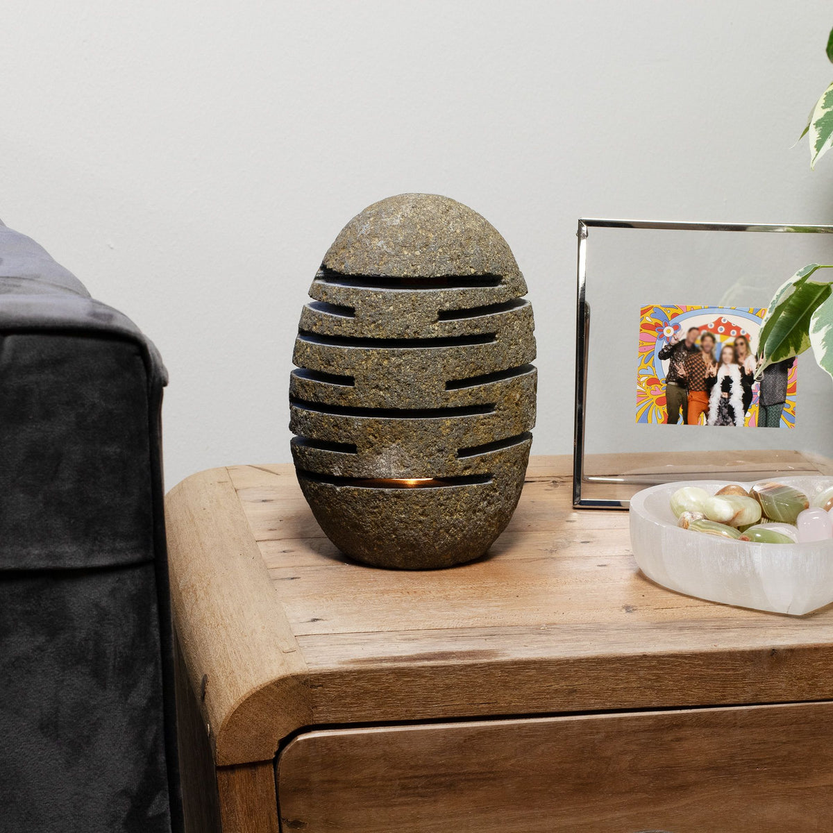 Natural Riverstone Candle Holder - Standing Stone Cut (10x13x22cm)