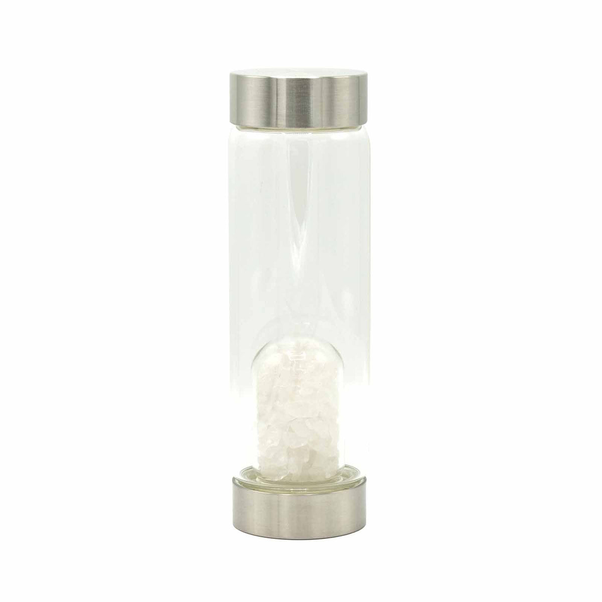 Crystal Infused Glass Water Bottle - Clear Quartz Chips - 500ml