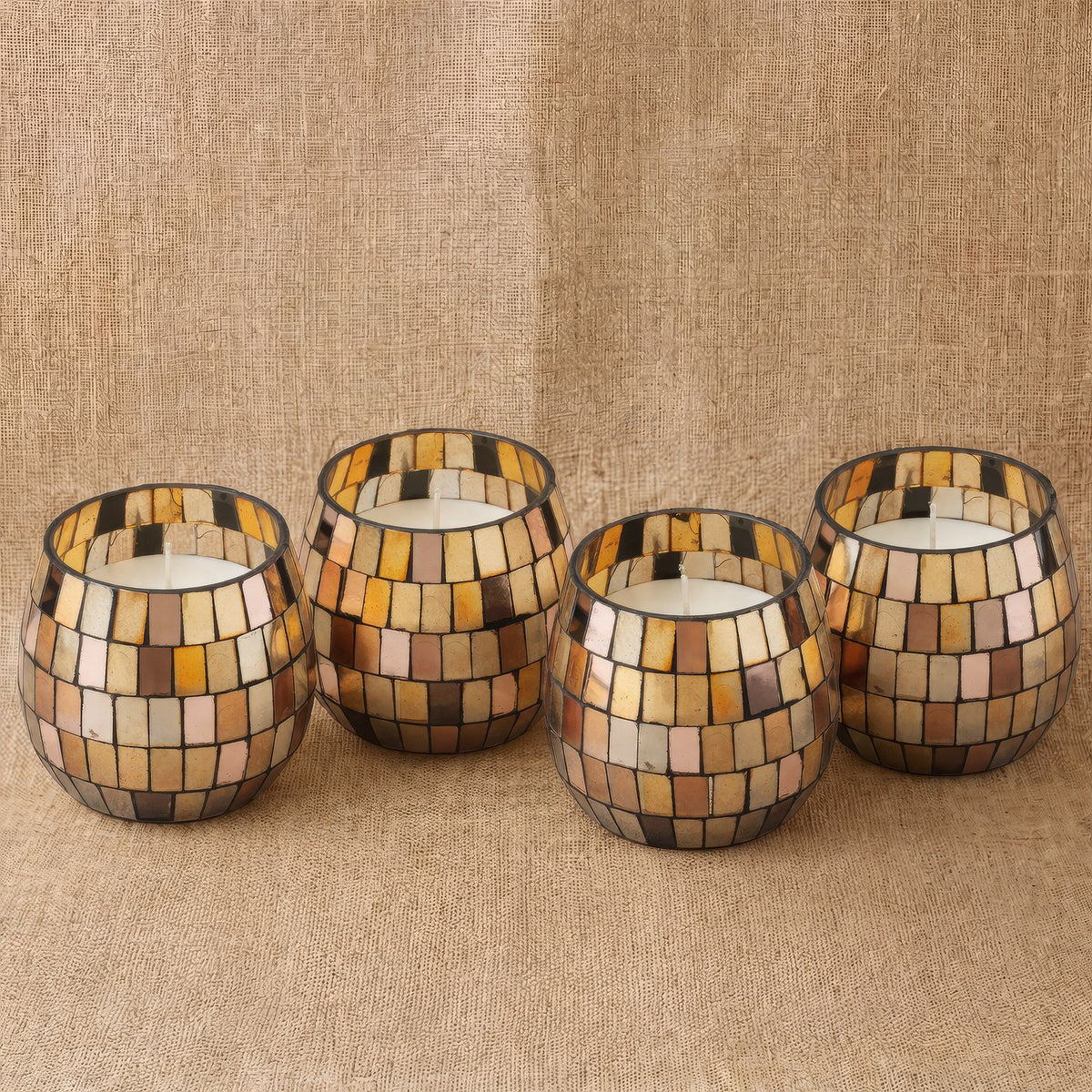Amber Mosaic Glass Jar Candle - 8x8x8cm | Sanctum Noctis
