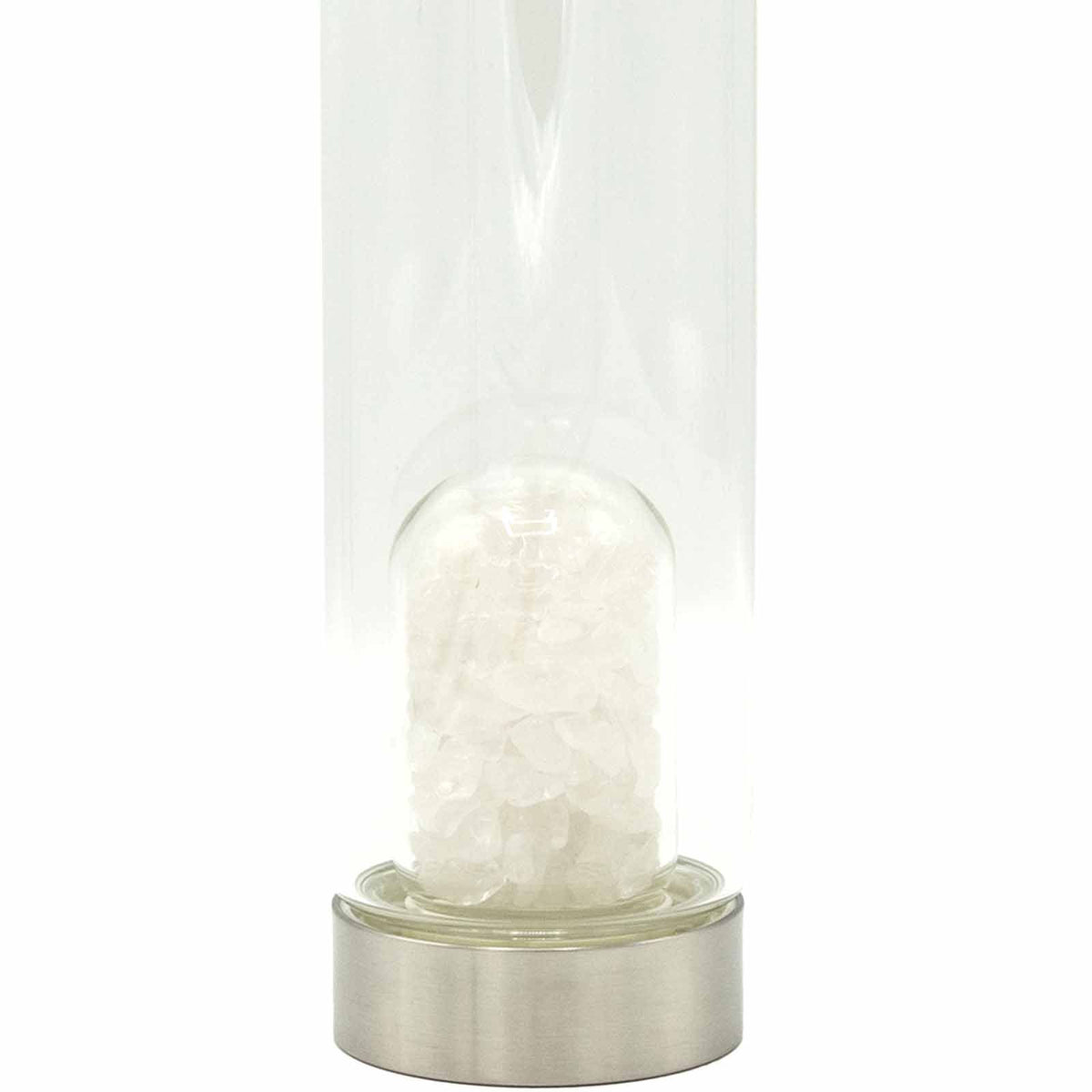 Crystal Infused Glass Water Bottle - Clear Quartz Chips - 500ml
