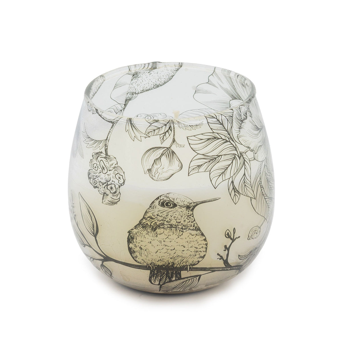 Small Glass Jar Candle - Hand-Drawn Birds & Botanicals - 8cm