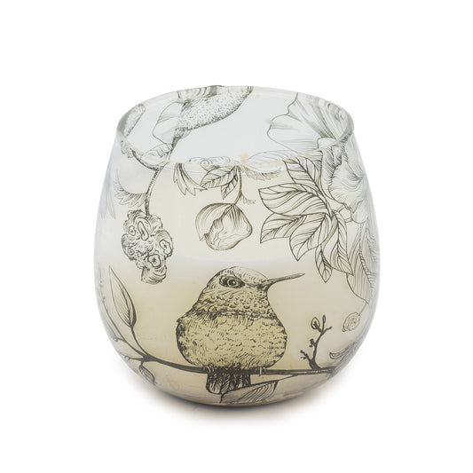 Small Glass Jar Candle - Hand-Drawn Birds & Botanicals - 8cm