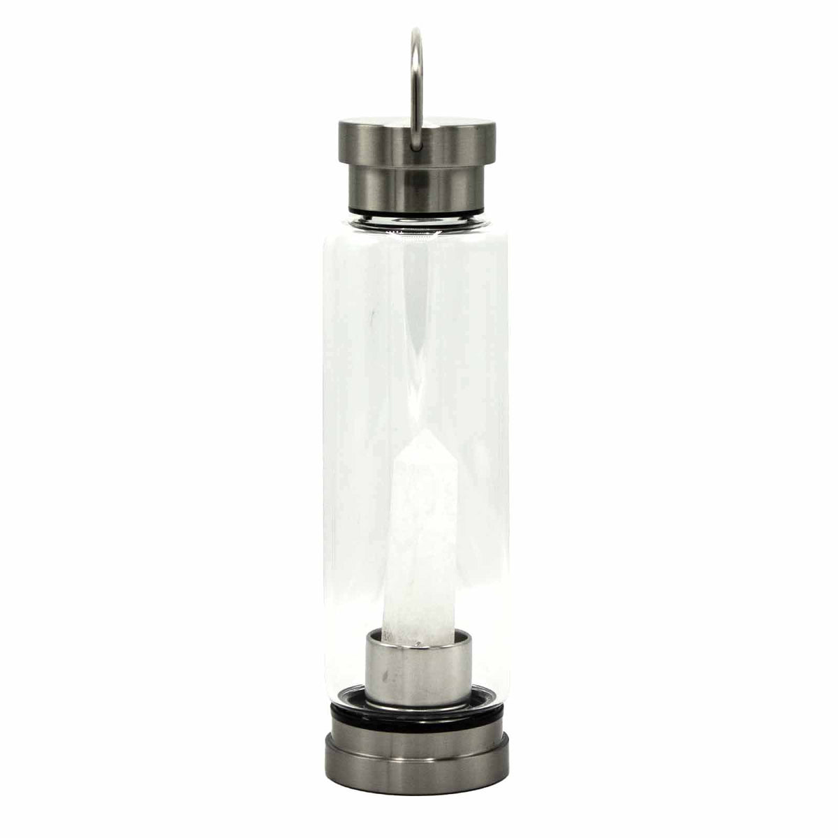 Crystal Infused Glass Water Bottle - Clear Quartz Obelisk - 500ml