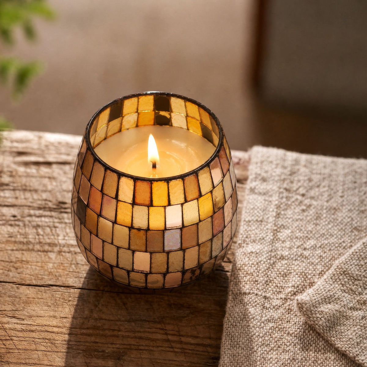 Amber Mosaic Glass Jar Candle - 8x8x8cm | Sanctum Noctis