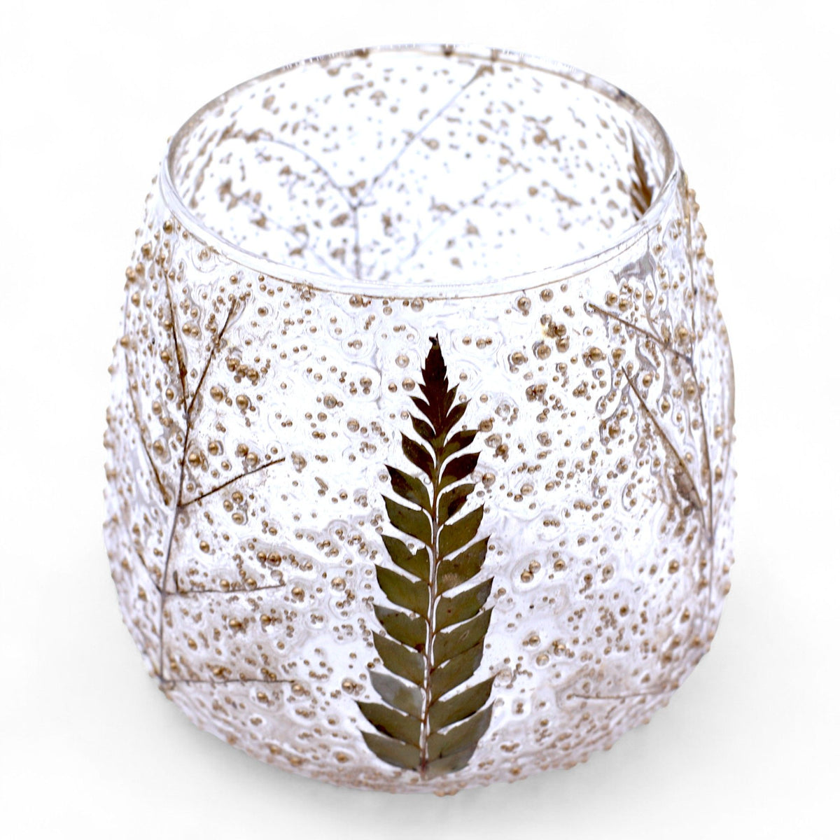 Natural Floral Glass Straight Candle Holder - Pino - 10x9cm