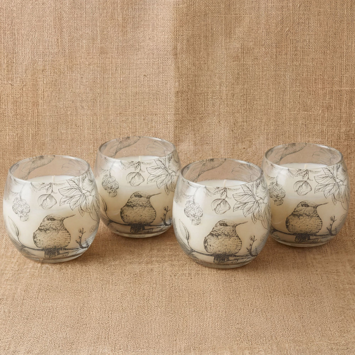 Small Glass Jar Candle - Hand-Drawn Birds & Botanicals - 8cm