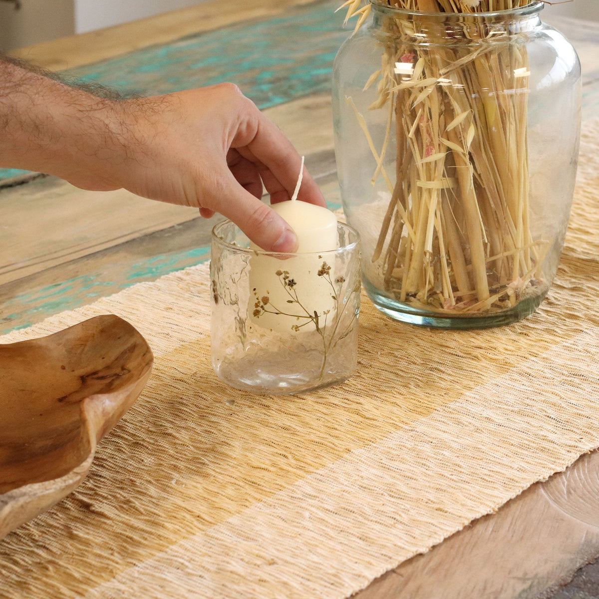 Natural Floral Recycled Glass Candle Holder - Margarita - 8x8cm