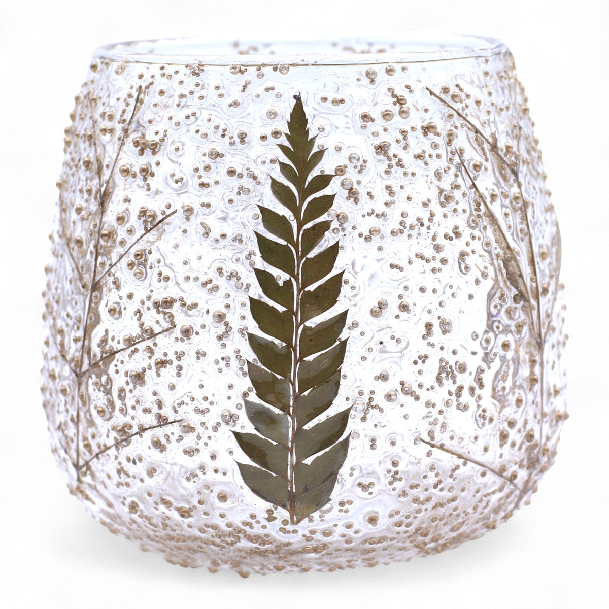 Natural Floral Glass Straight Candle Holder - Pino - 10x9cm
