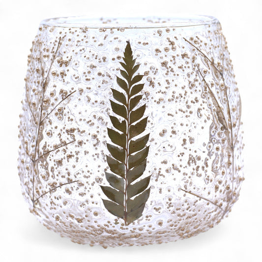 Natural Floral Glass Straight Candle Holder - Pino - 10x9cm