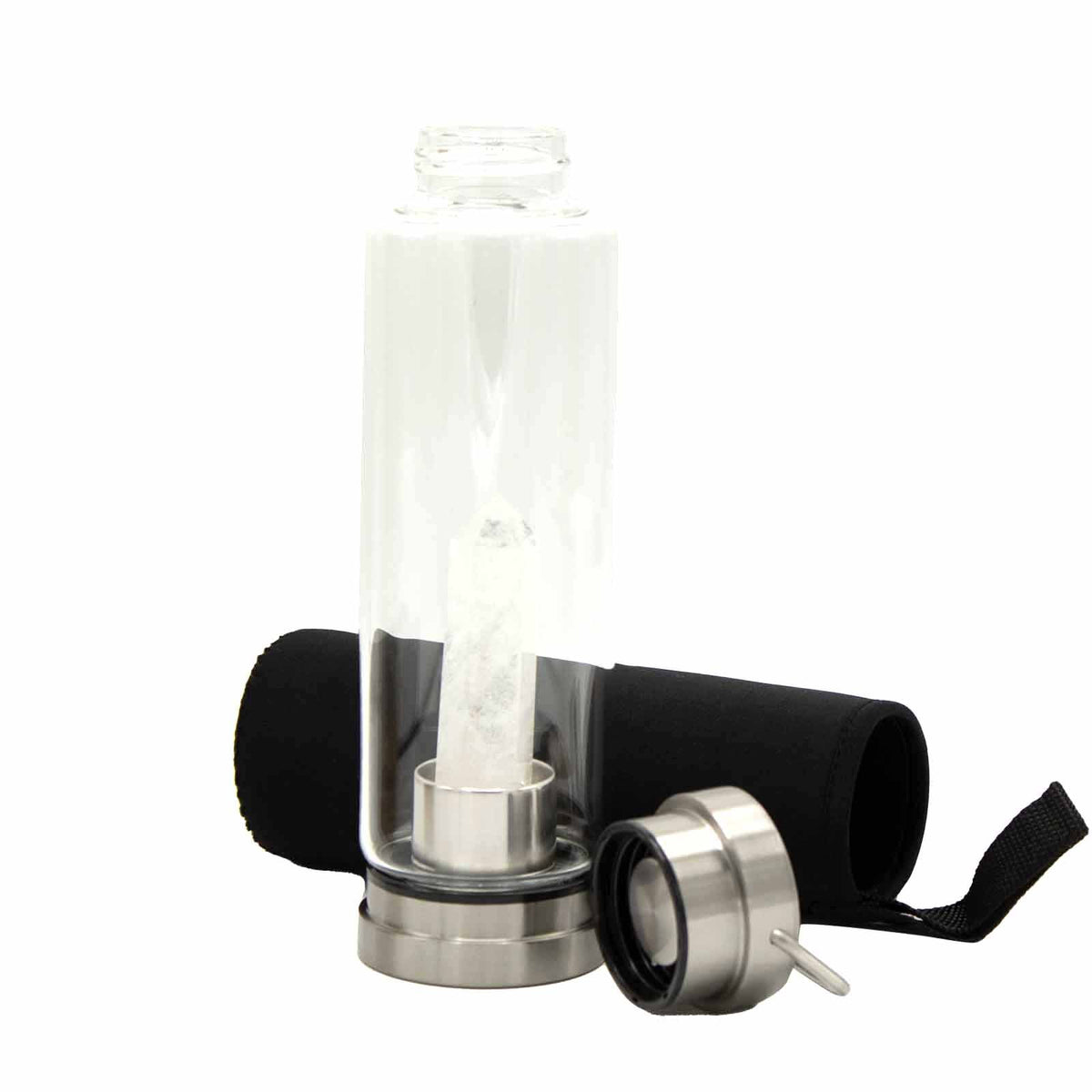 Crystal Infused Glass Water Bottle - Clear Quartz Obelisk - 500ml