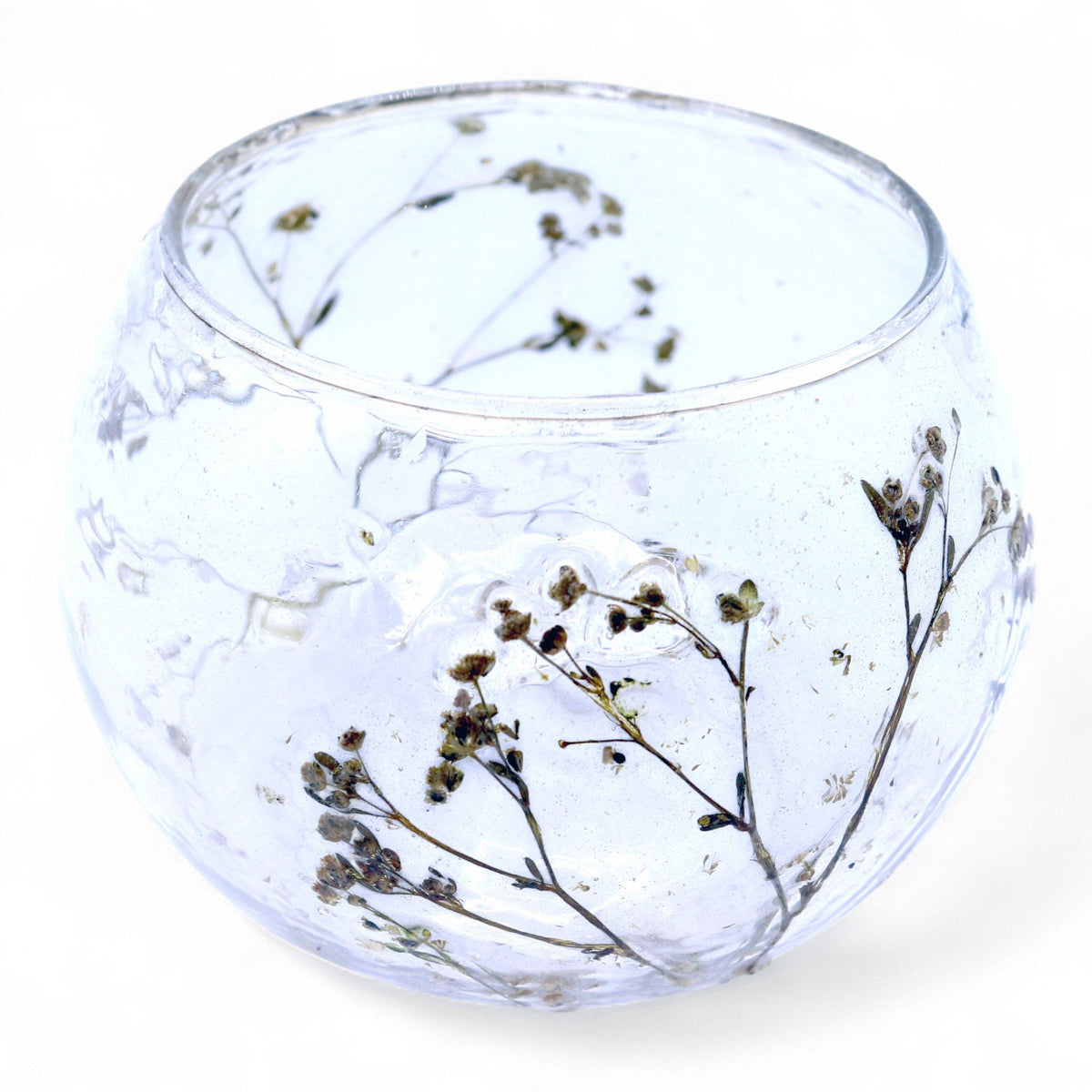 Natural Floral Glass Bowl Candle Holder - Margarita - 8x10cm