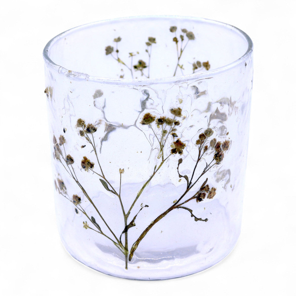 Natural Floral Recycled Glass Candle Holder - Margarita - 8x8cm