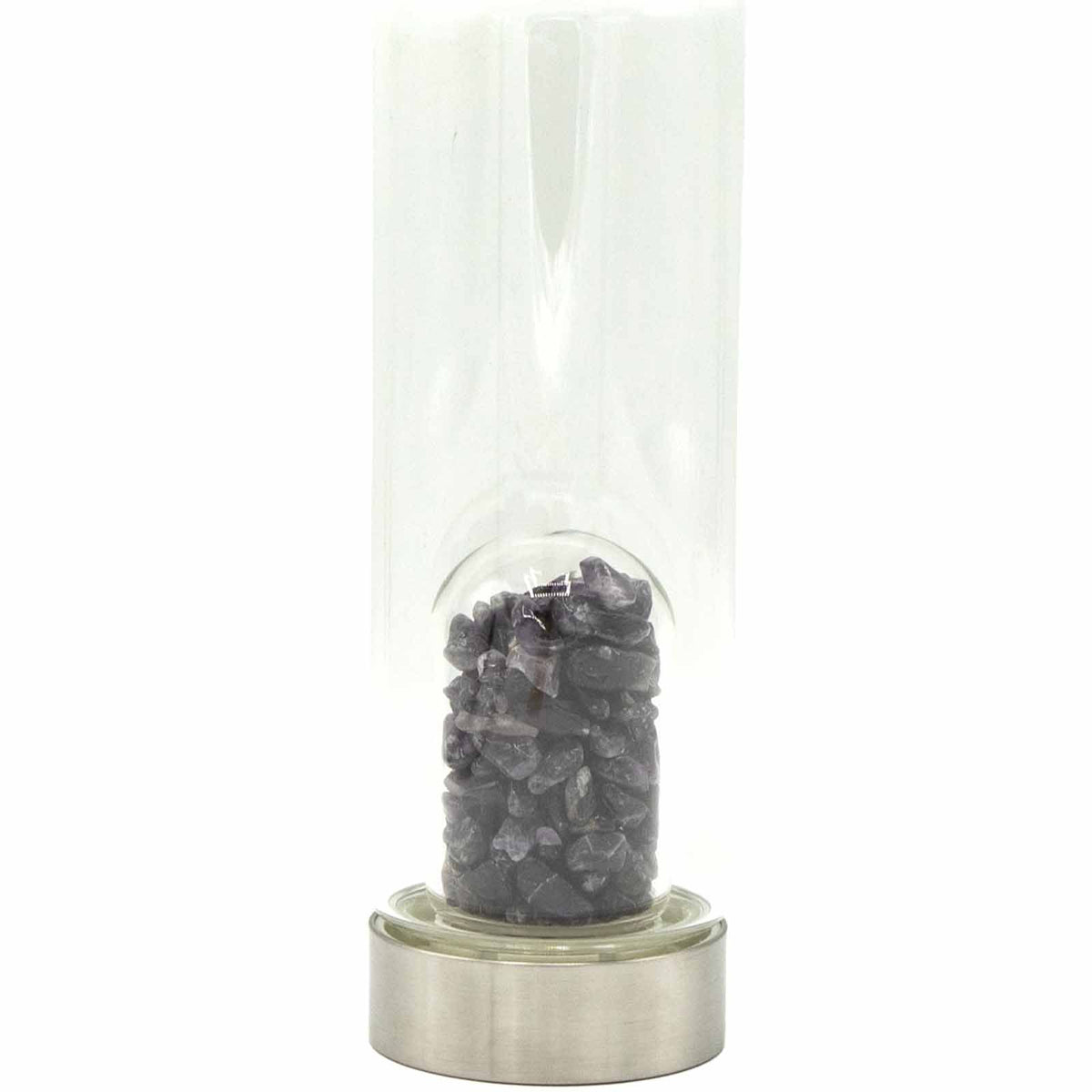 Crystal Infused Glass Water Bottle - Amethyst Chips - 500ml