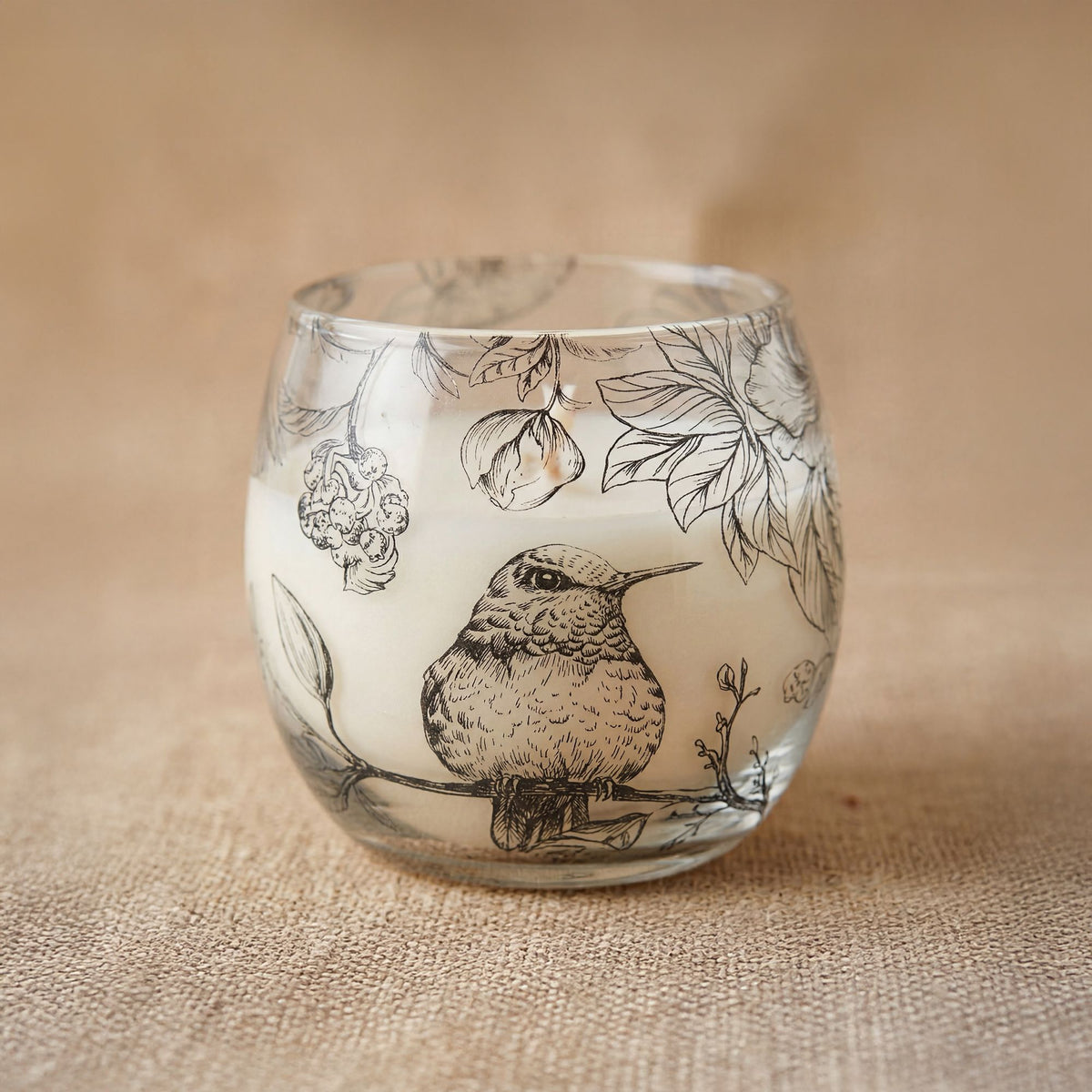 Small Glass Jar Candle - Hand-Drawn Birds & Botanicals - 8cm