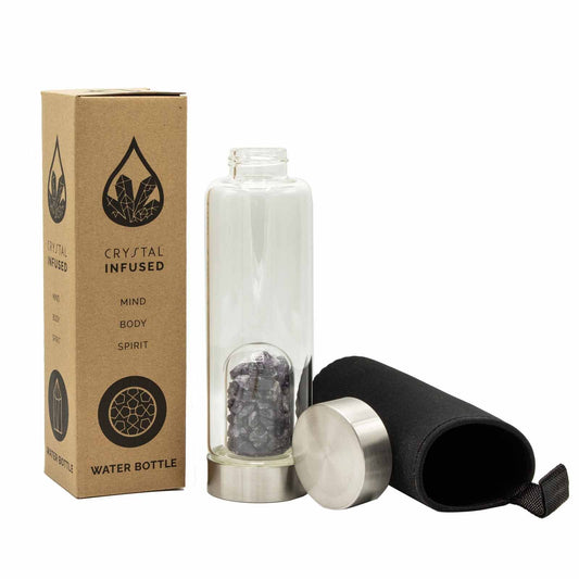 Crystal Infused Glass Water Bottle - Amethyst Chips - 500ml