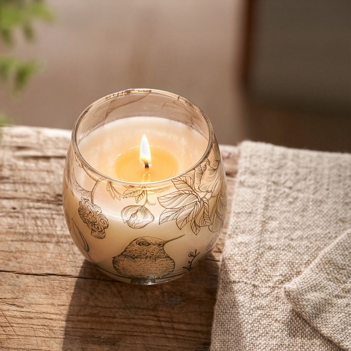 Small Glass Jar Candle - Hand-Drawn Birds & Botanicals - 8cm