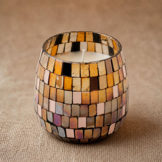 Amber Mosaic Medium Glass Jar Candle - 9x9x9cm | Sanctum Noctis