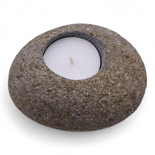 Natural Riverstone Candle Holder - Single Tea Light - 10x10x7cm