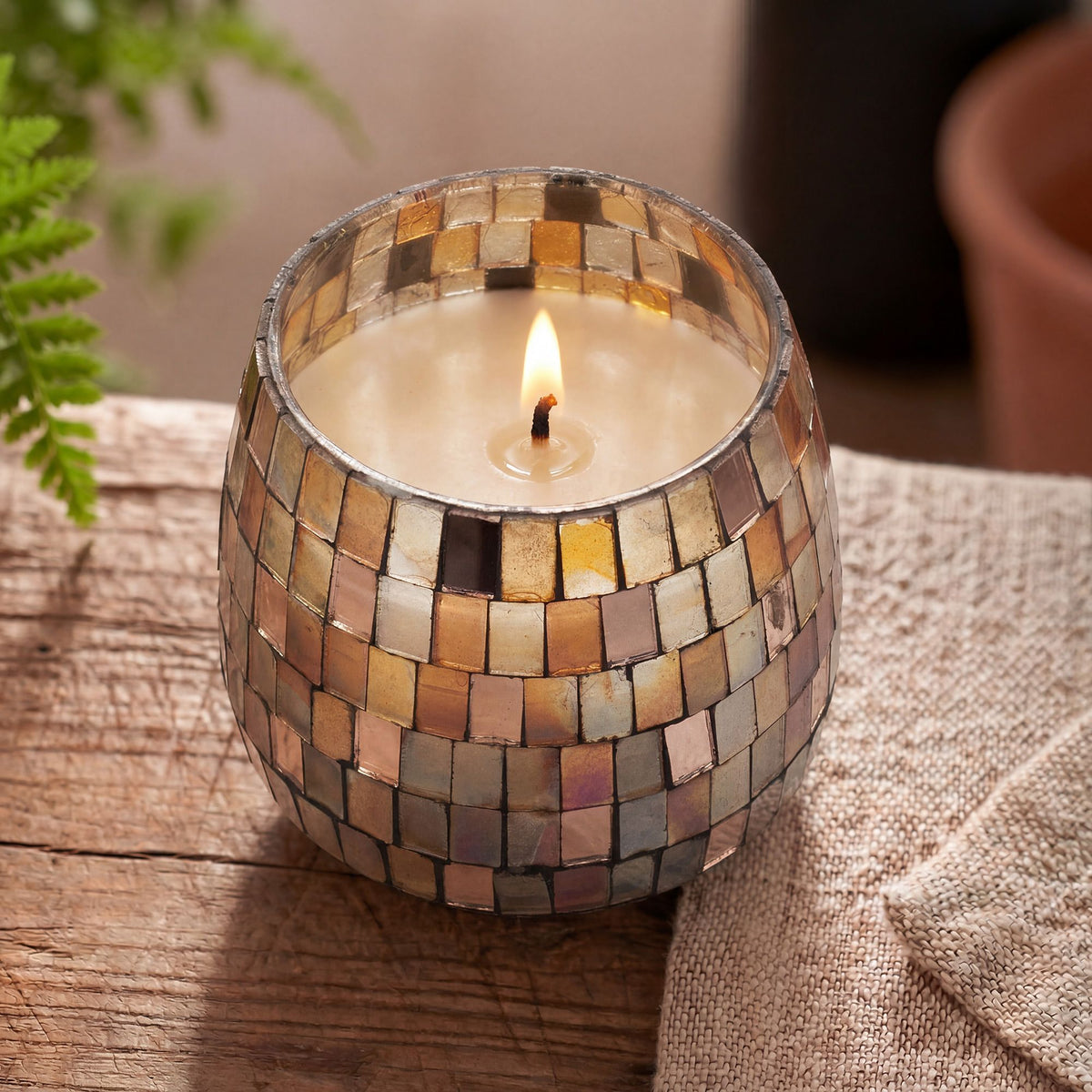 Amber Mosaic Medium Glass Jar Candle - 9x9x9cm | Sanctum Noctis