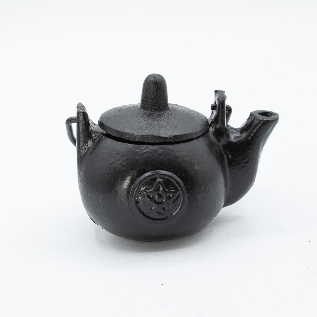 Small Cast Iron Ritual Cauldron with Pentagram Lid - 8x10cm