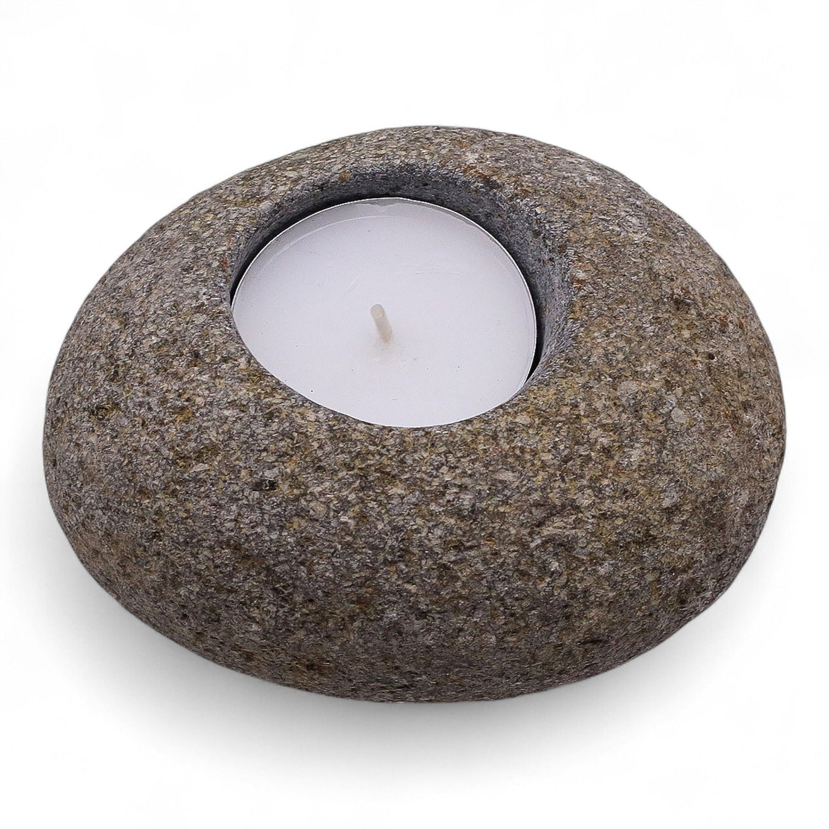 Natural Riverstone Candle Holder - Single Tea Light - 10x10x7cm
