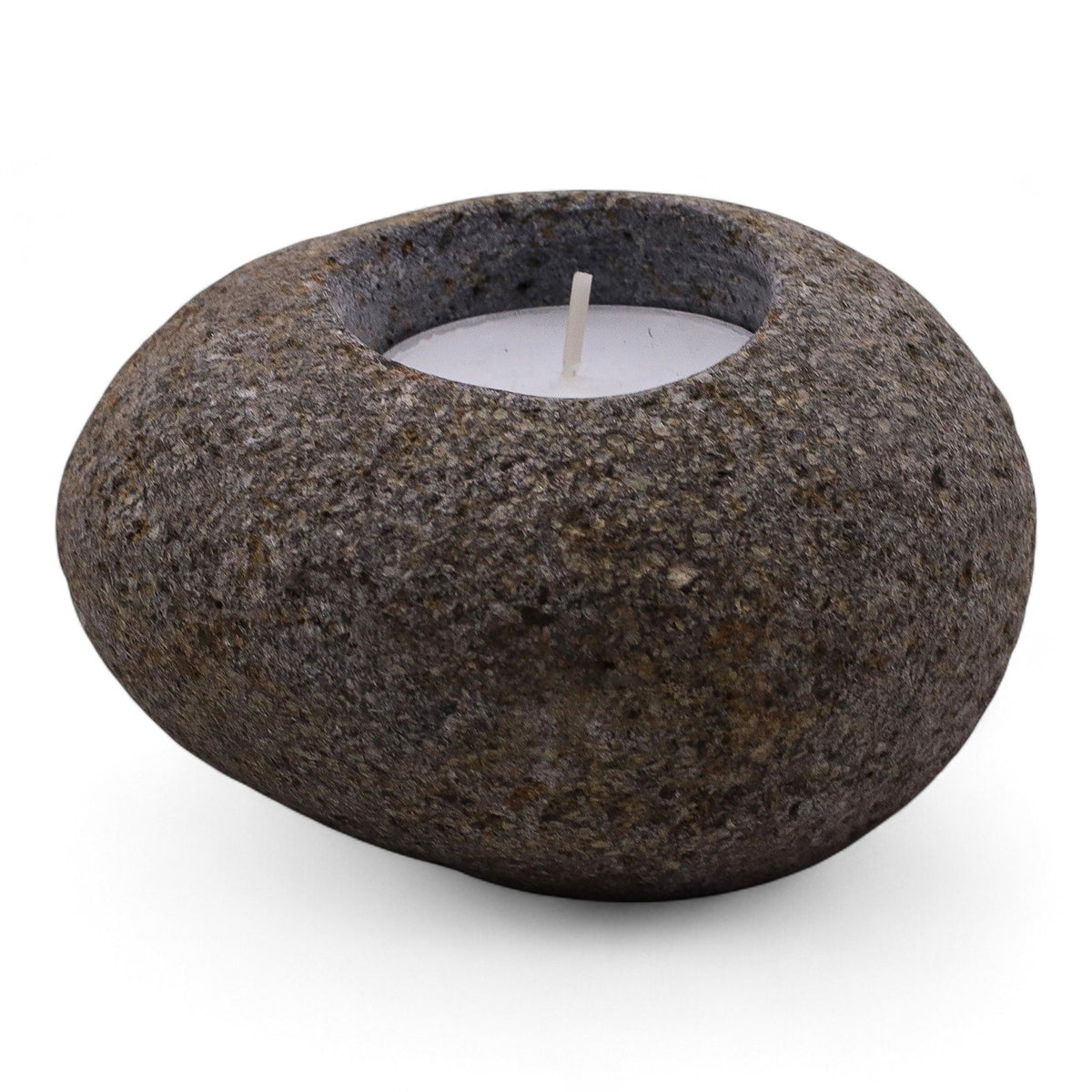 Natural Riverstone Candle Holder - Single Tea Light - 10x10x7cm