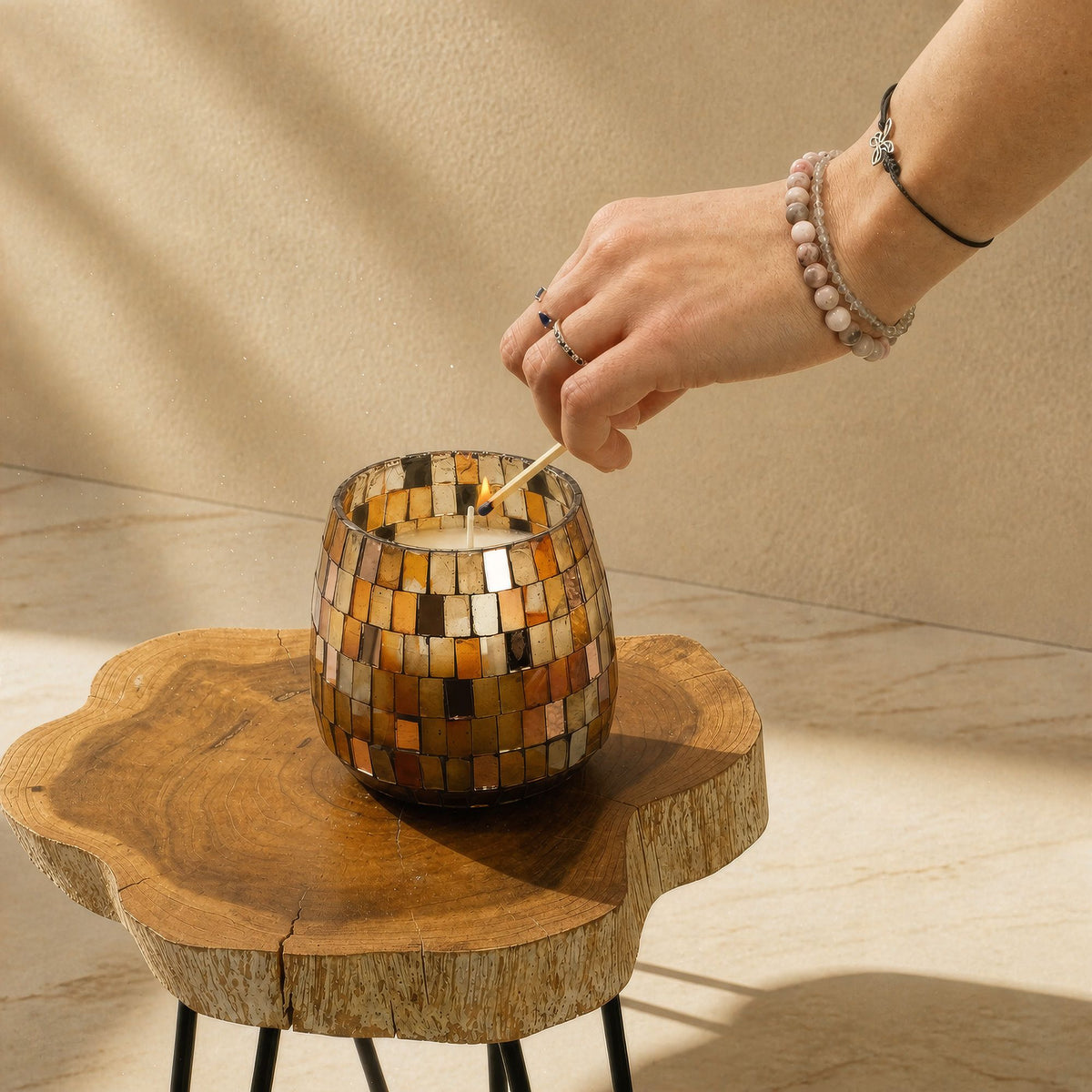 Amber Mosaic Medium Glass Jar Candle - 9x9x9cm | Sanctum Noctis