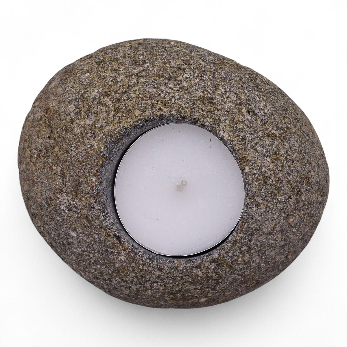 Natural Riverstone Candle Holder - Single Tea Light - 10x10x7cm