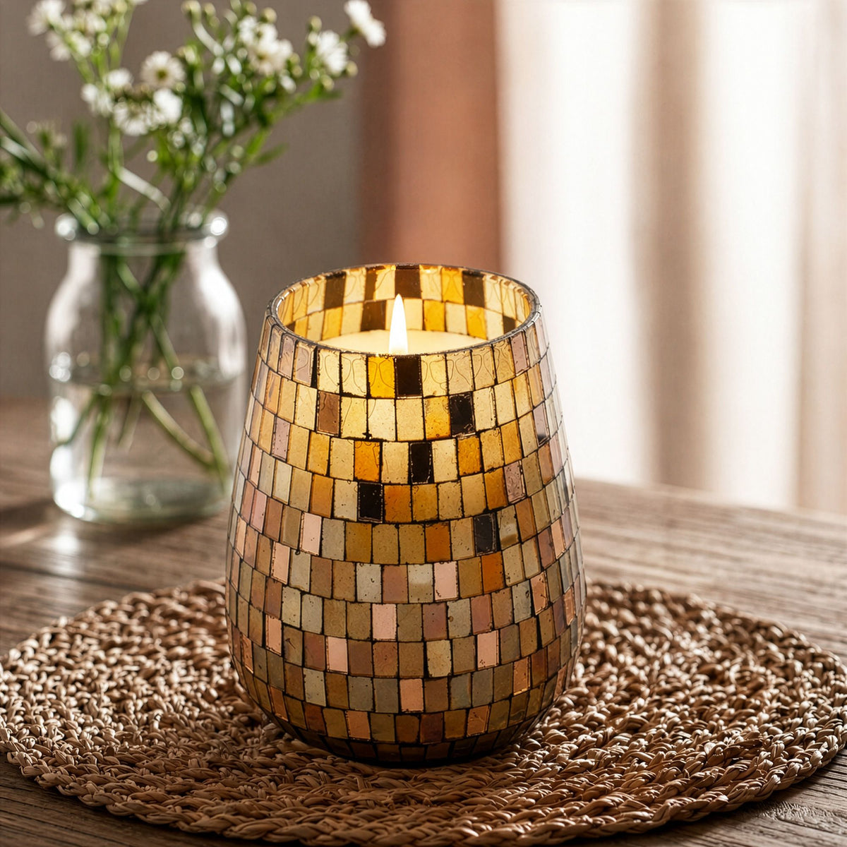 Tall Glass Jar Candle - Amber Mosaic - 12x12x15cm