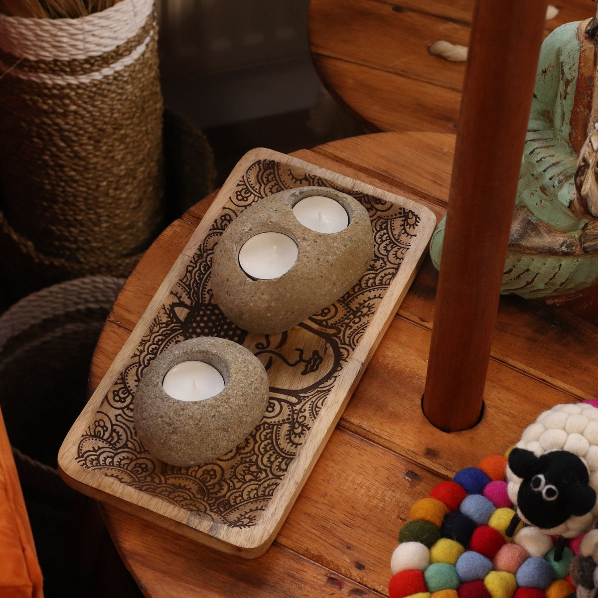 Natural Riverstone Candle Holder - Single Tea Light - 10x10x7cm