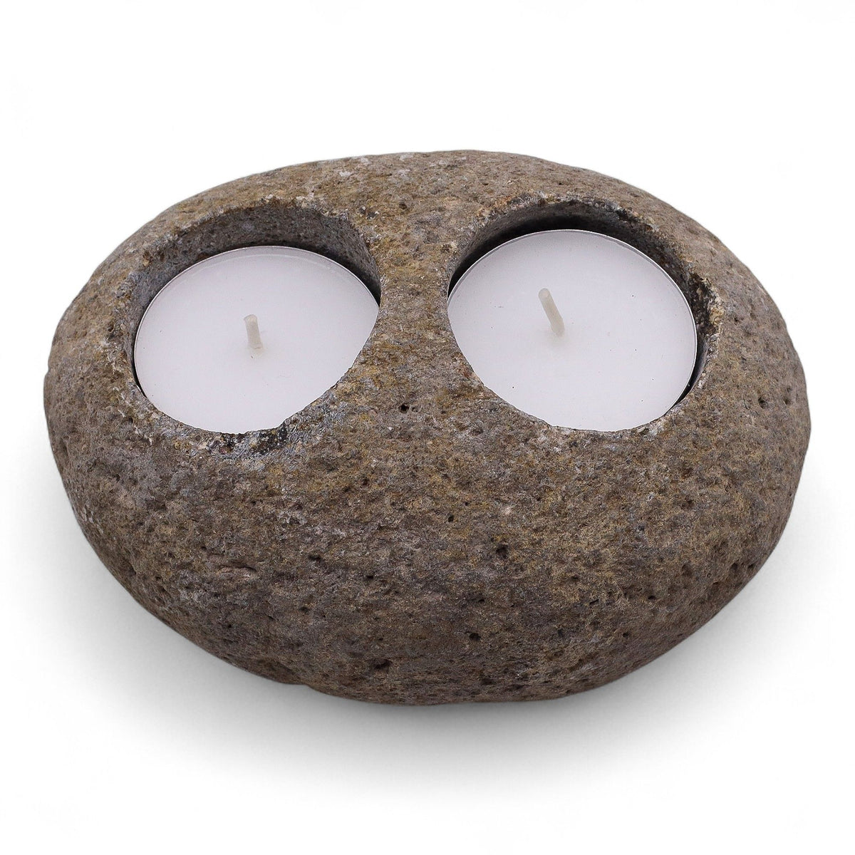 Natural Riverstone Candle Holder - Double Tealight, 10x10x7cm