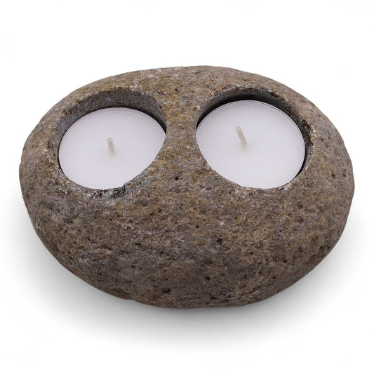 Natural Riverstone Candle Holder - Double Tealight, 10x10x7cm