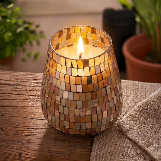 Tall Glass Jar Candle - Amber Mosaic - 12x12x15cm