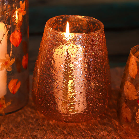 Natural Floral Glass Large Bowl Candle Holder - Pino - 15x12cm