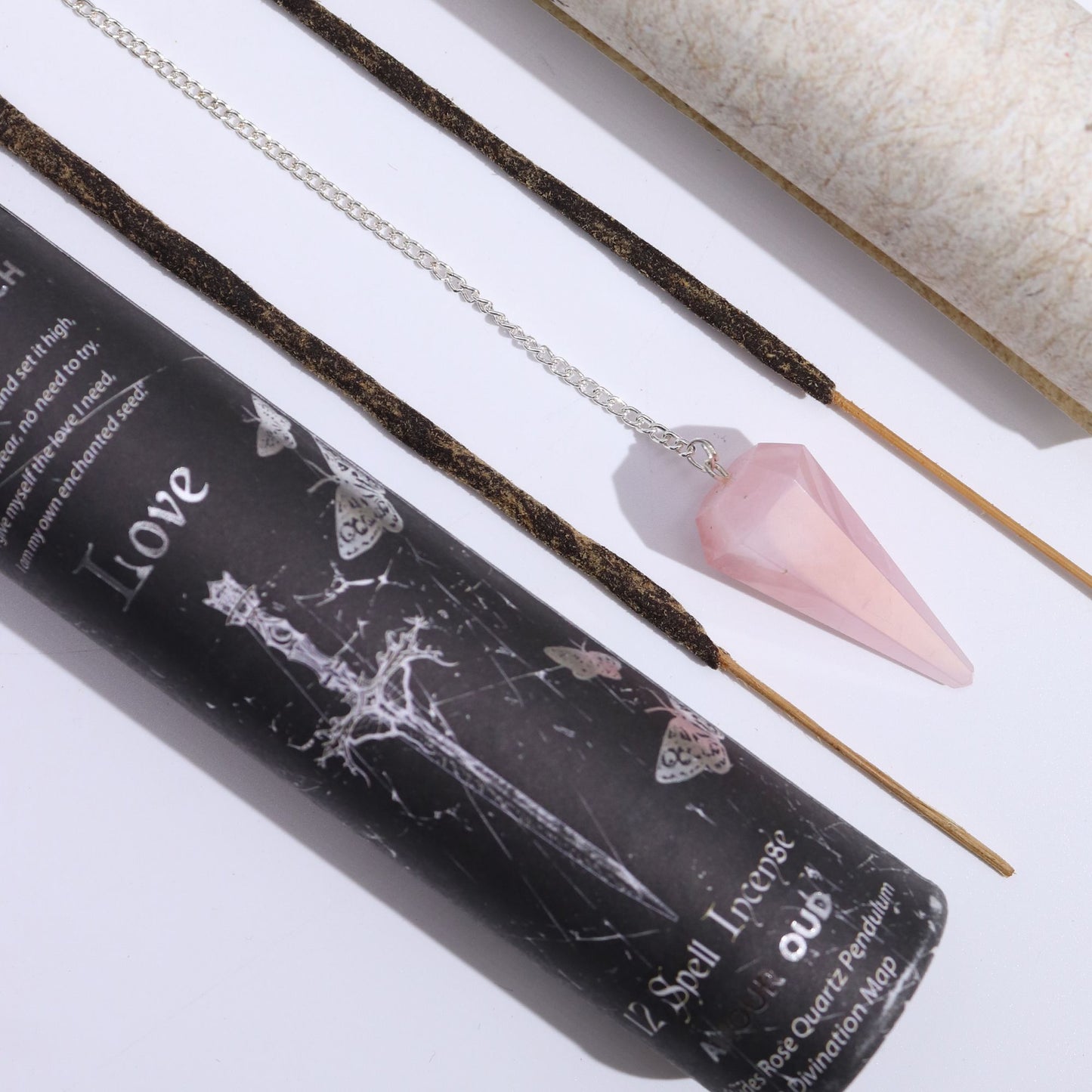 Ancient Witch Spell Incense - Love - Rose Quartz Pendulum