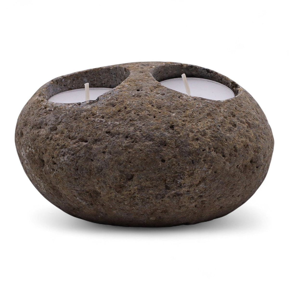 Natural Riverstone Candle Holder - Double Tealight, 10x10x7cm