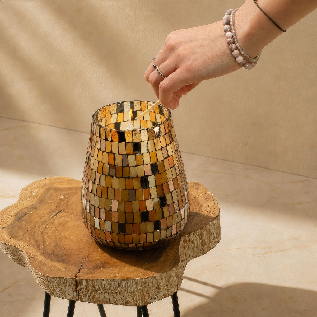 Tall Glass Jar Candle - Amber Mosaic - 12x12x15cm