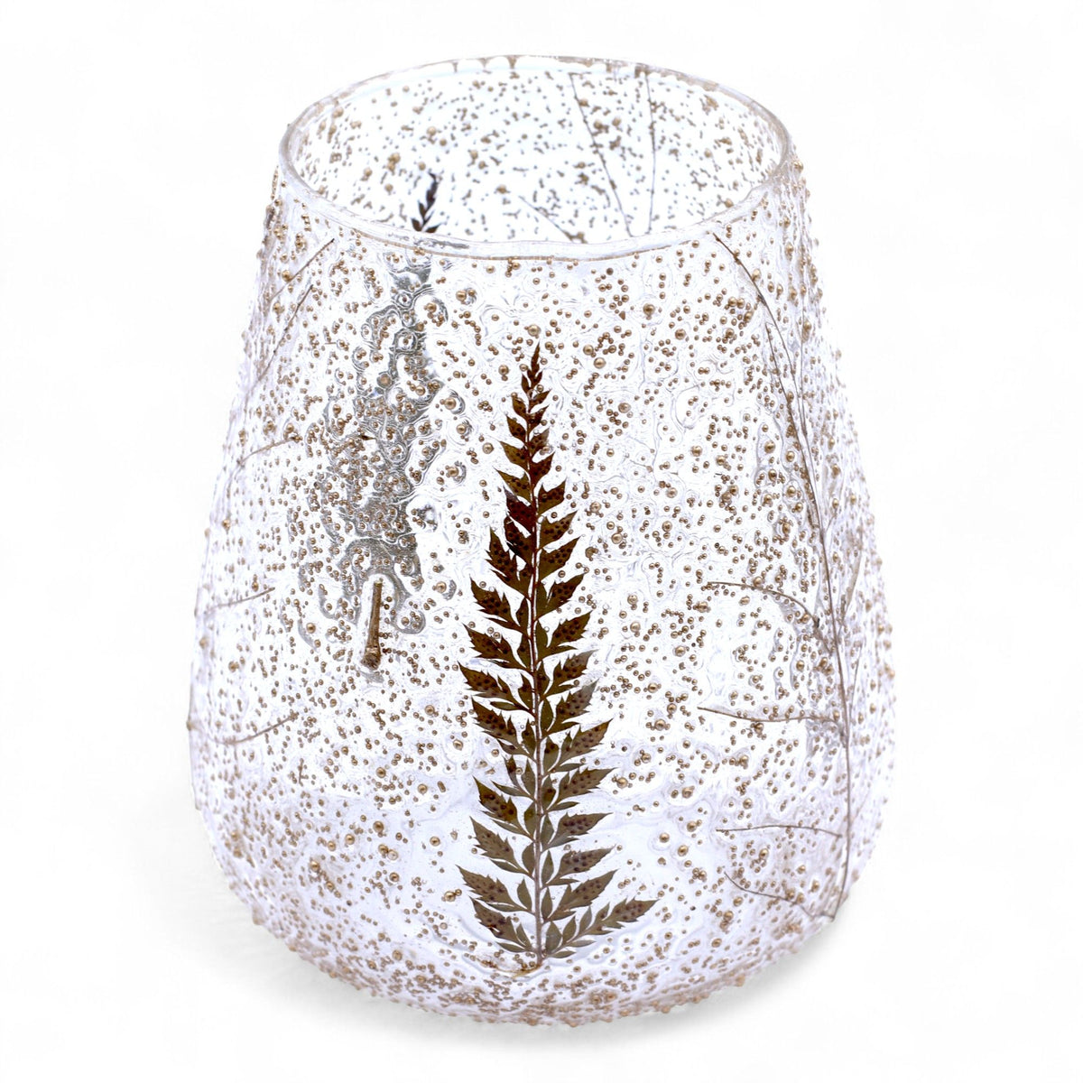 Natural Floral Glass Large Bowl Candle Holder - Pino - 15x12cm
