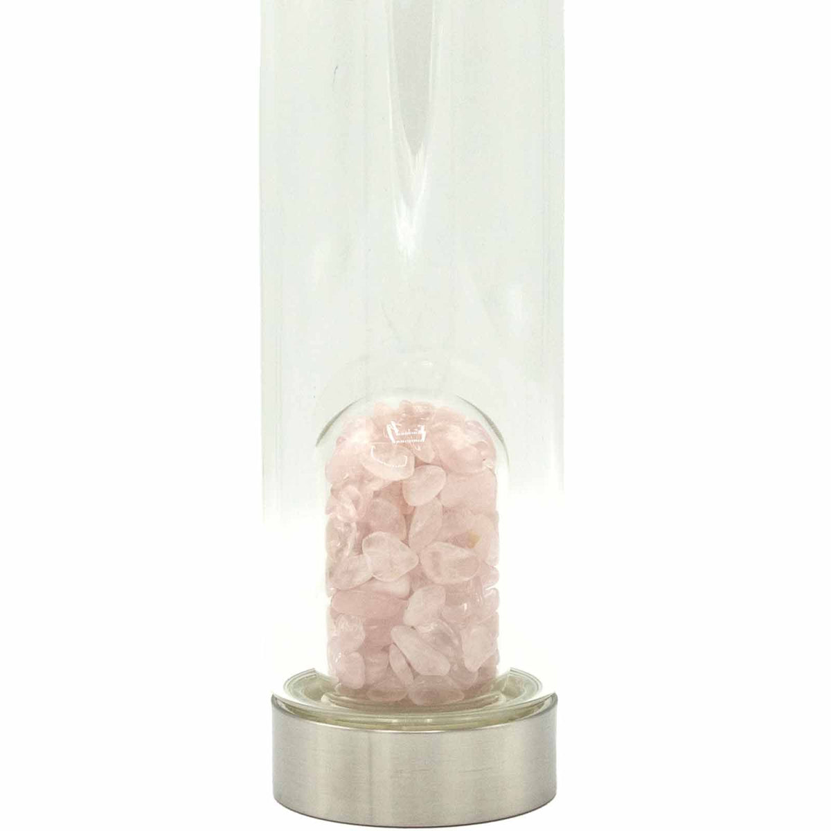 Crystal Infused Glass Water Bottle - Rose Quartz Chips - 500ml
