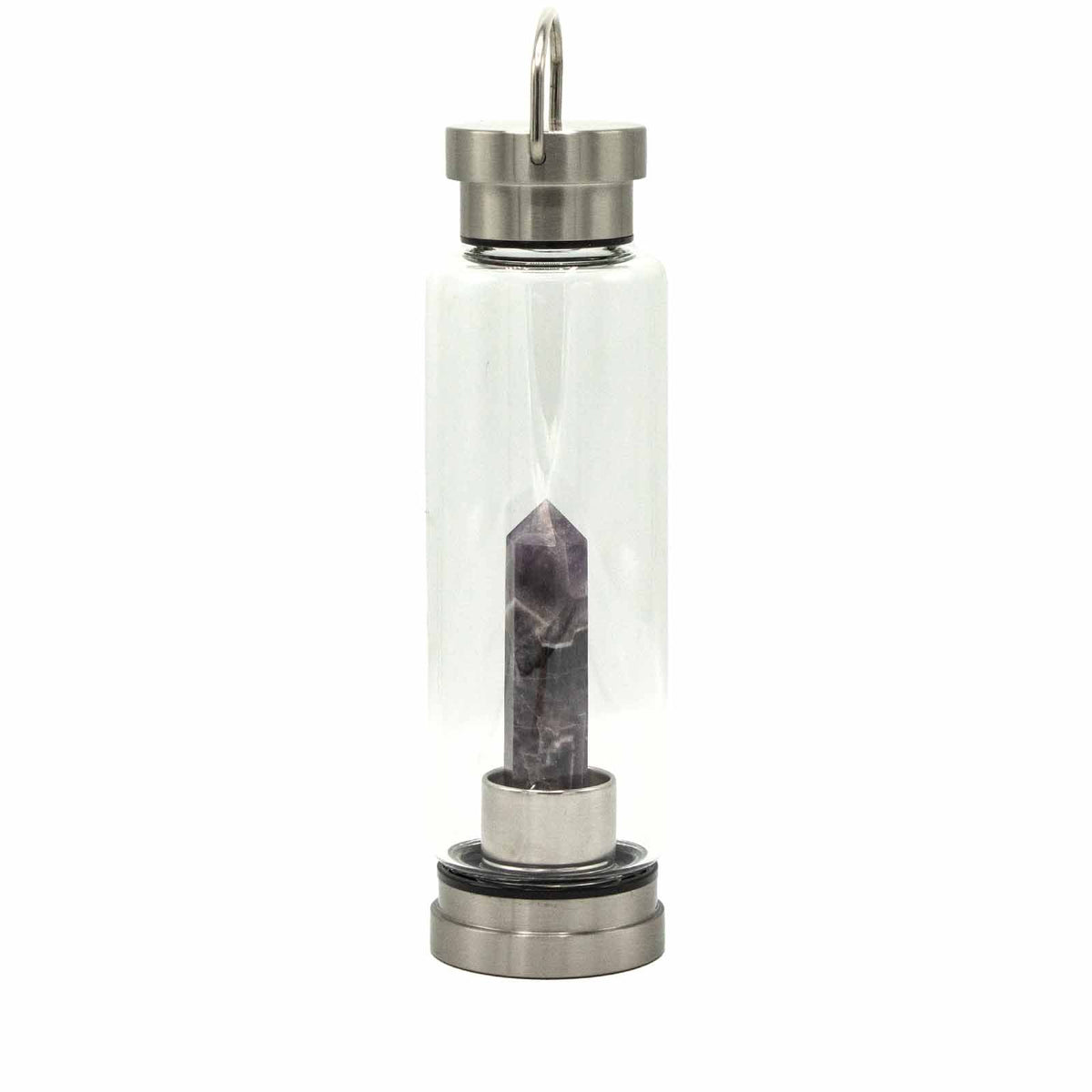 Crystal Infused Glass Water Bottle - Amethyst Obelisk - 500ml