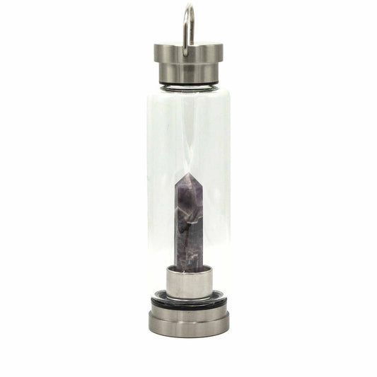 Crystal Infused Glass Water Bottle - Amethyst Obelisk - 500ml