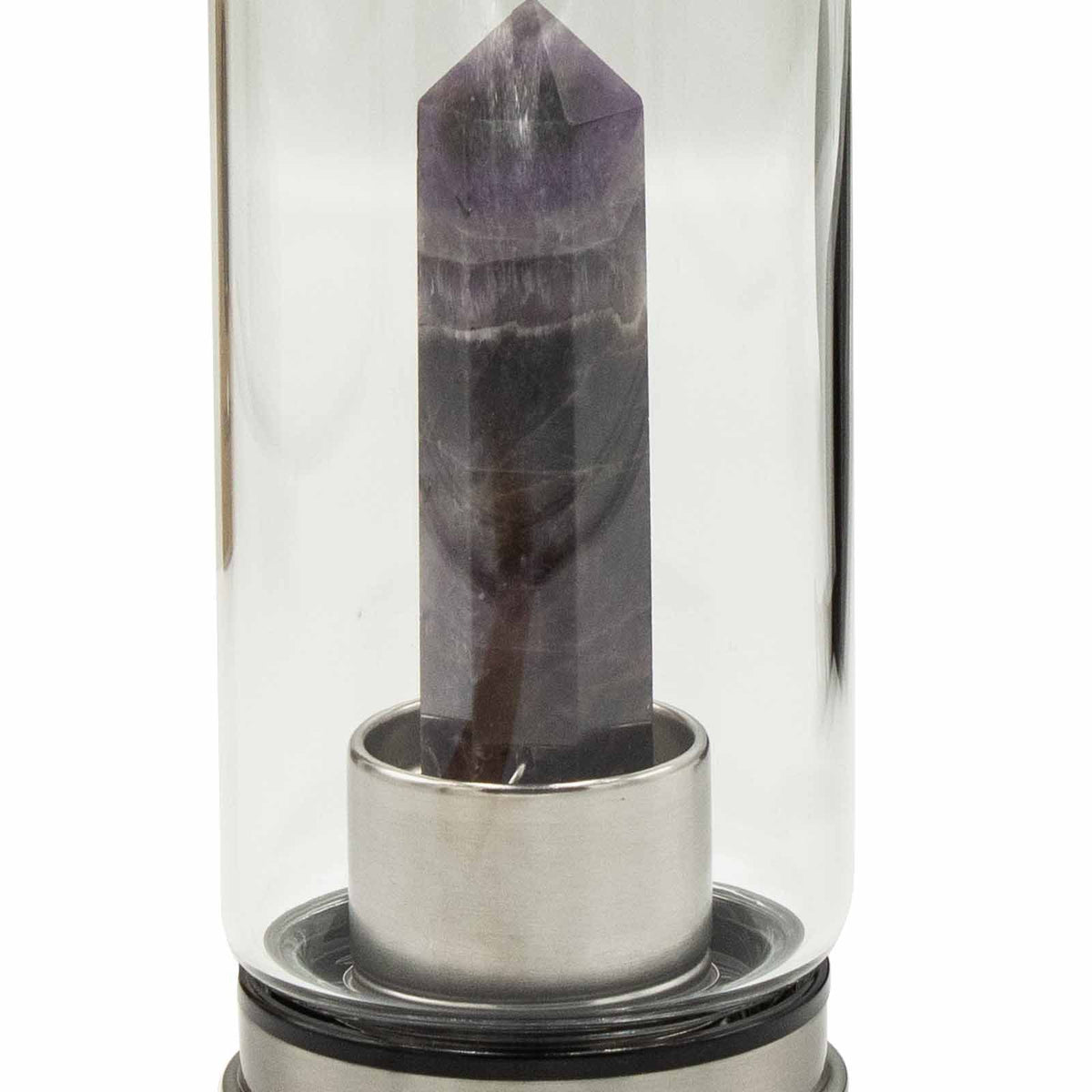 Crystal Infused Glass Water Bottle - Amethyst Obelisk - 500ml
